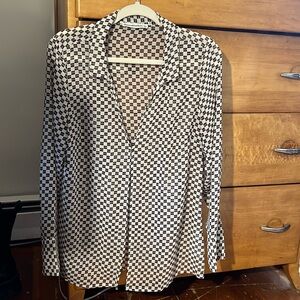 Abercrombie Size L brown/cream check sheer top